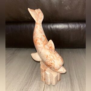Vintage, unique, rare, pink Marble Dolphin Figurine Hand Carved Sculpture